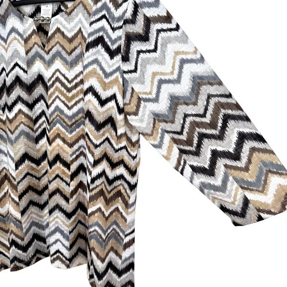 Alfred Dunner Sz Medium Black Beige White Formal Artsy Blouse Shirt Top Formal - Picture 6 of 8